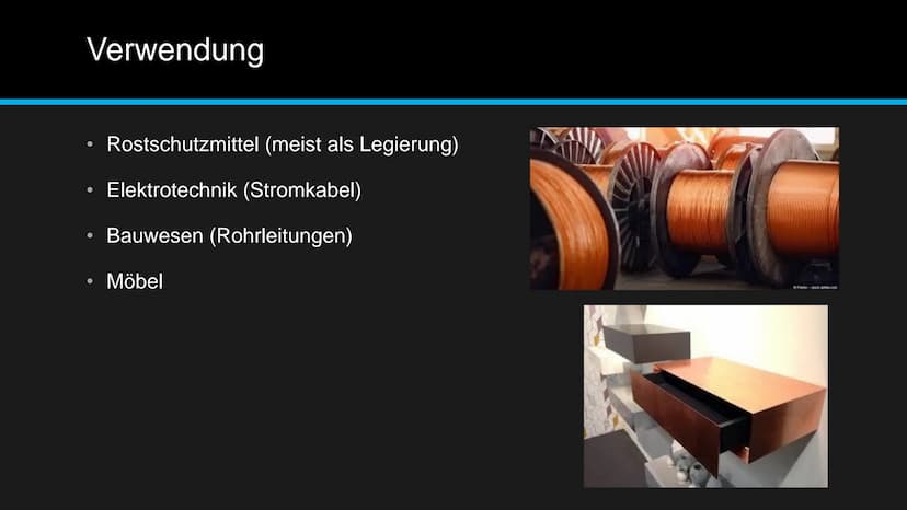 
<h2 id="vorkommen">Vorkommen</h2>
<p>Kupfer kommt in der Natur in Form verschiedener Oxide, Sulfide oder als basisches Carbonat vor. Die wi