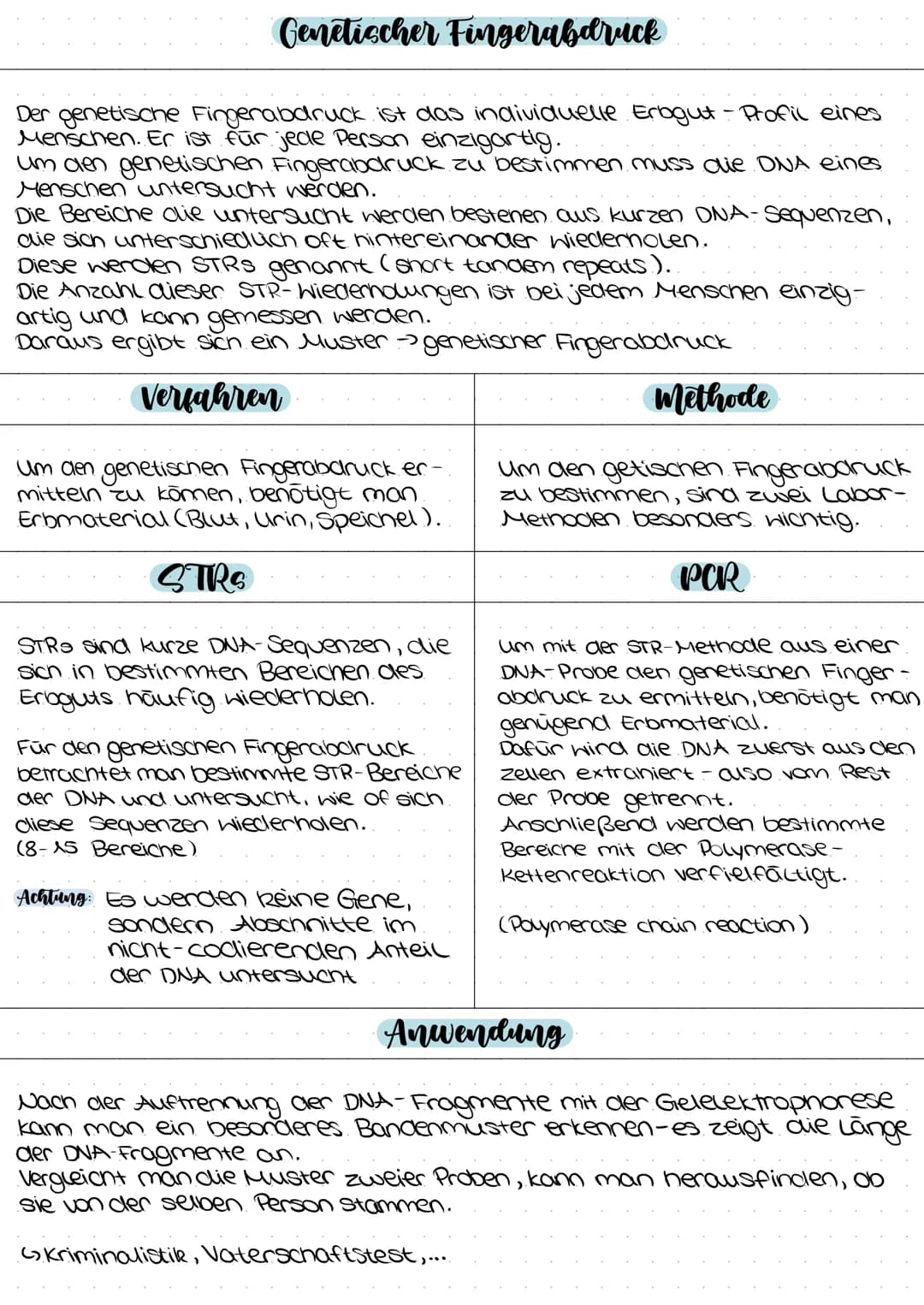 Genetischer Fingerabdruck
Der genetische Fingerabdruck ist das individuelle Erbgut - Profil eines
Menschen. Er ist für jede Person einzigart