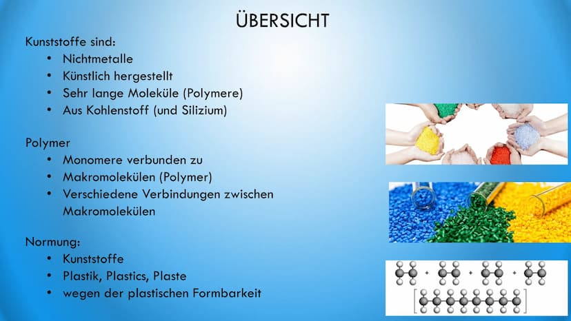 2
KUNSTSTOFFE
HERSTELLUNG, SORTEN UND VERWENDUNG Inhaltsverzeichnis:
1.
2.
3.
4.
5.
6.
7.
8.
9.
Übersicht....
1.1 Historische Entwicklung de