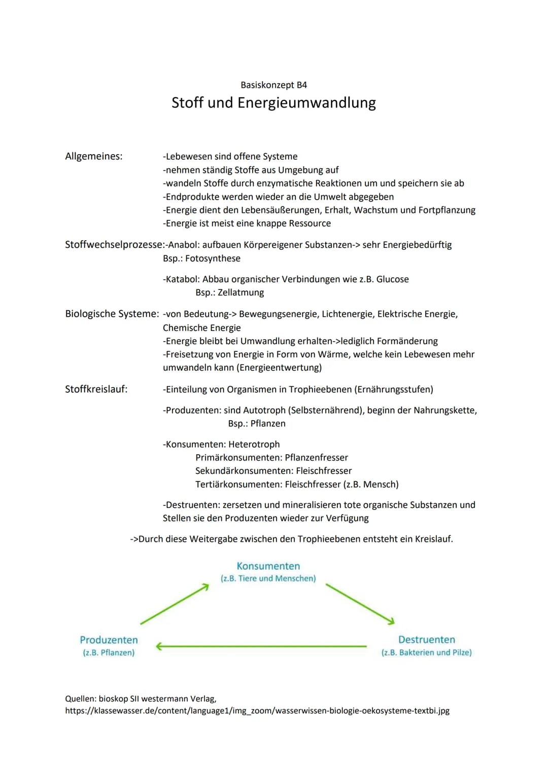Stoff- und
Energieumwandlung
Basiskonzept B4 Allgemeines:
Basiskonzept B4
Stoff und Energieumwandlung
Stoffkreislauf:
-Lebewesen sind offene