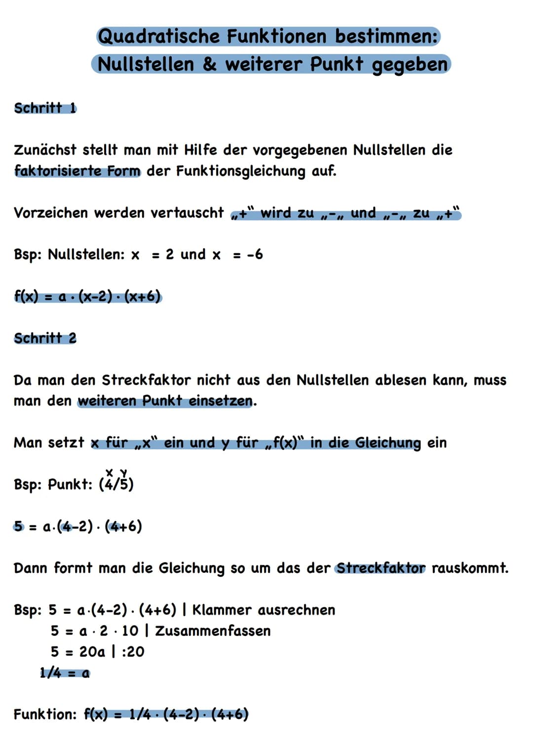 Darstellungsformen
●
Scheitelpunktform: f (x) = 2 (x-1)²8
1
Streckfaktor
f (x) = a (x -d) ²+ e
quadratischer Funktionsgleichungen
↓
f (x) = 