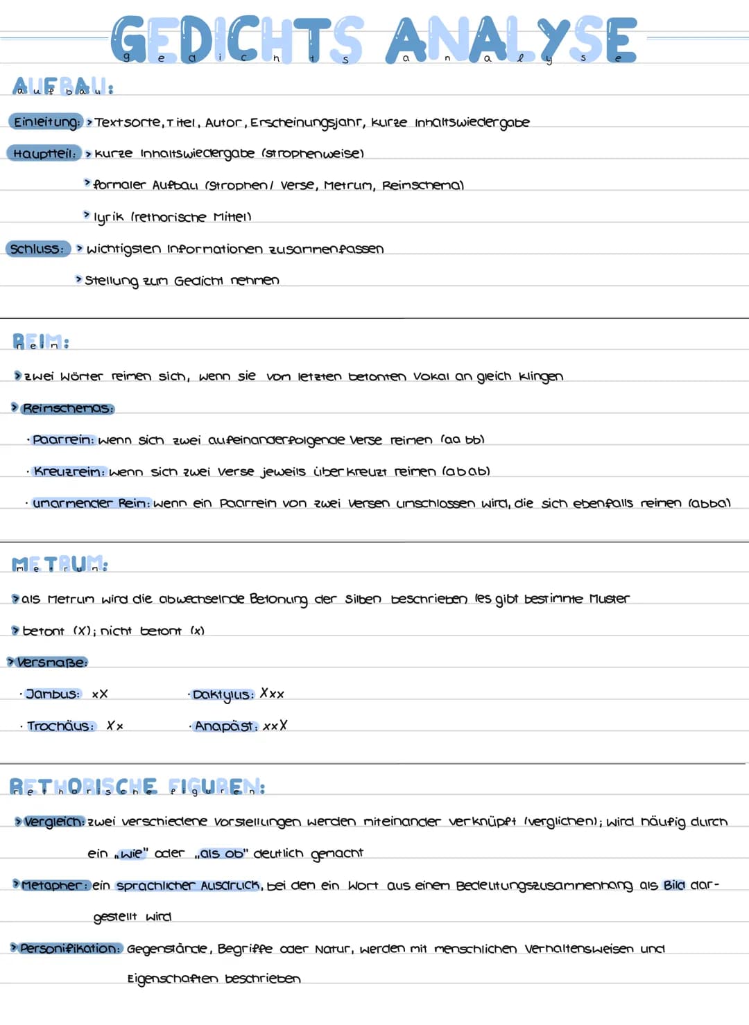 AUFBAU:
b
GEDICHTS ANALYSE
Einleitung: > Textsorte, Titel, Autor, Erscheinungsjahr, kurze Inhaltswiedergabe
Hauptteil: > kurze Inhaltswieder
