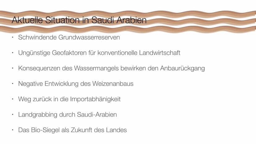 Saudi-Arabien
Wie nachhaltig ist die Landwirtschaft in Saudi-Arabien? Inhaltsverzeichnis
●
●
●
●
●
●
●
●
●
●
●
●
Lokalisierung
Aktuelle Situ
