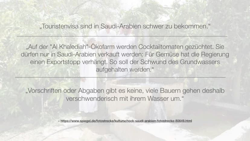 Saudi-Arabien
Wie nachhaltig ist die Landwirtschaft in Saudi-Arabien? Inhaltsverzeichnis
●
●
●
●
●
●
●
●
●
●
●
●
Lokalisierung
Aktuelle Situ