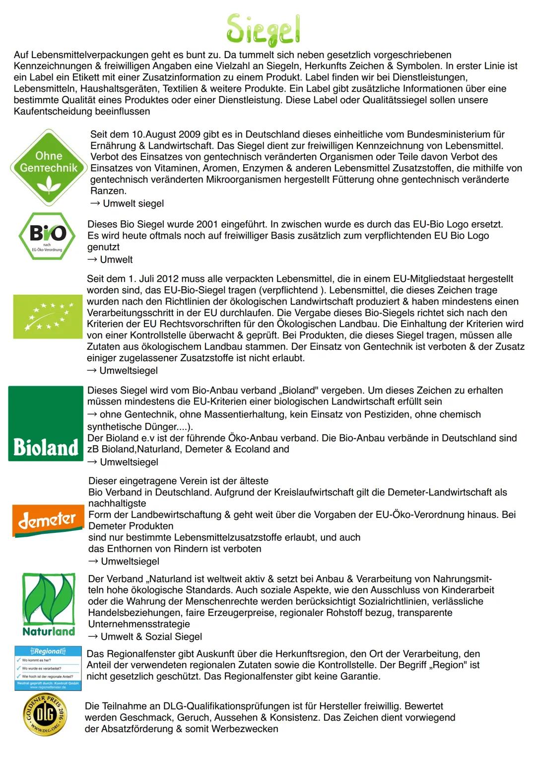 # Siegel

Auf Lebensmittelverpackungen geht es bunt zu. Da tummelt sich neben gesetzlich vorgeschriebenen
Kennzeichnungen & freiwilligen Ang