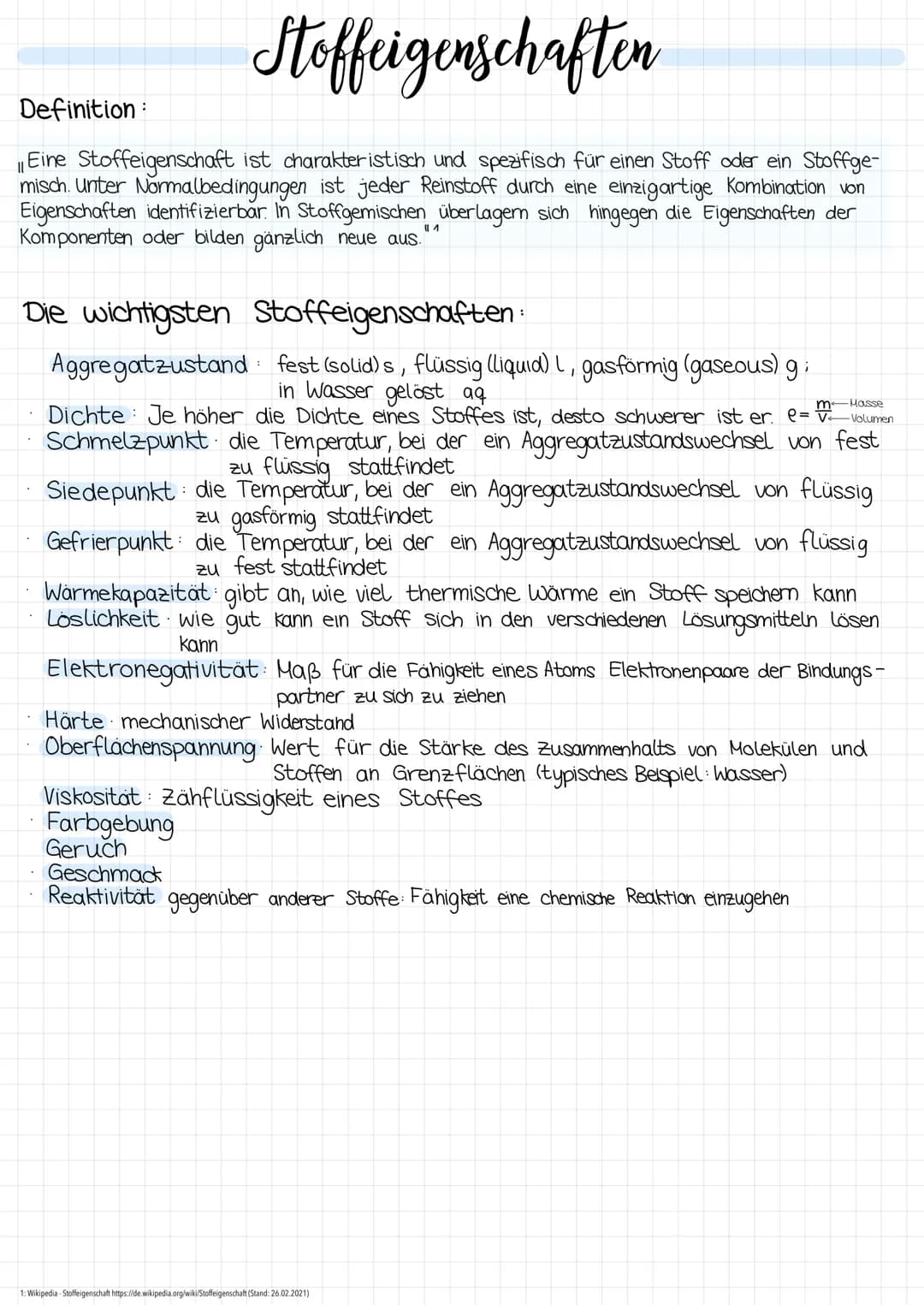 Stoffeigenschaften
Definition:
Eine Stoffeigenschaft ist charakteristisch und spezifisch für einen Stoff oder ein Stoffge-
misch. Unter Norm