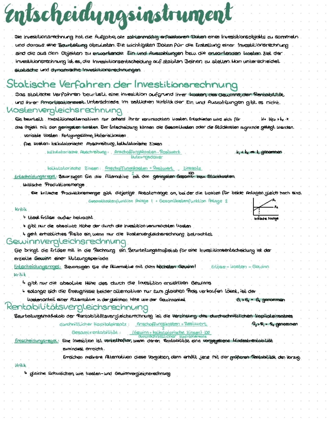 Investitionsrechnung als Entscheidungsinstrument