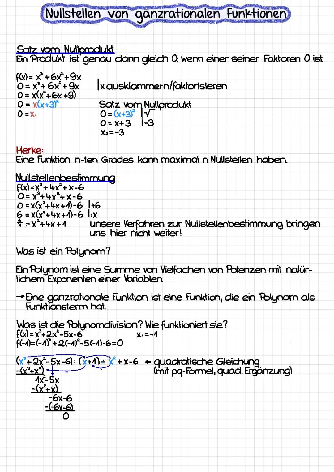 Nullstellen von ganzrationalen Funktionen