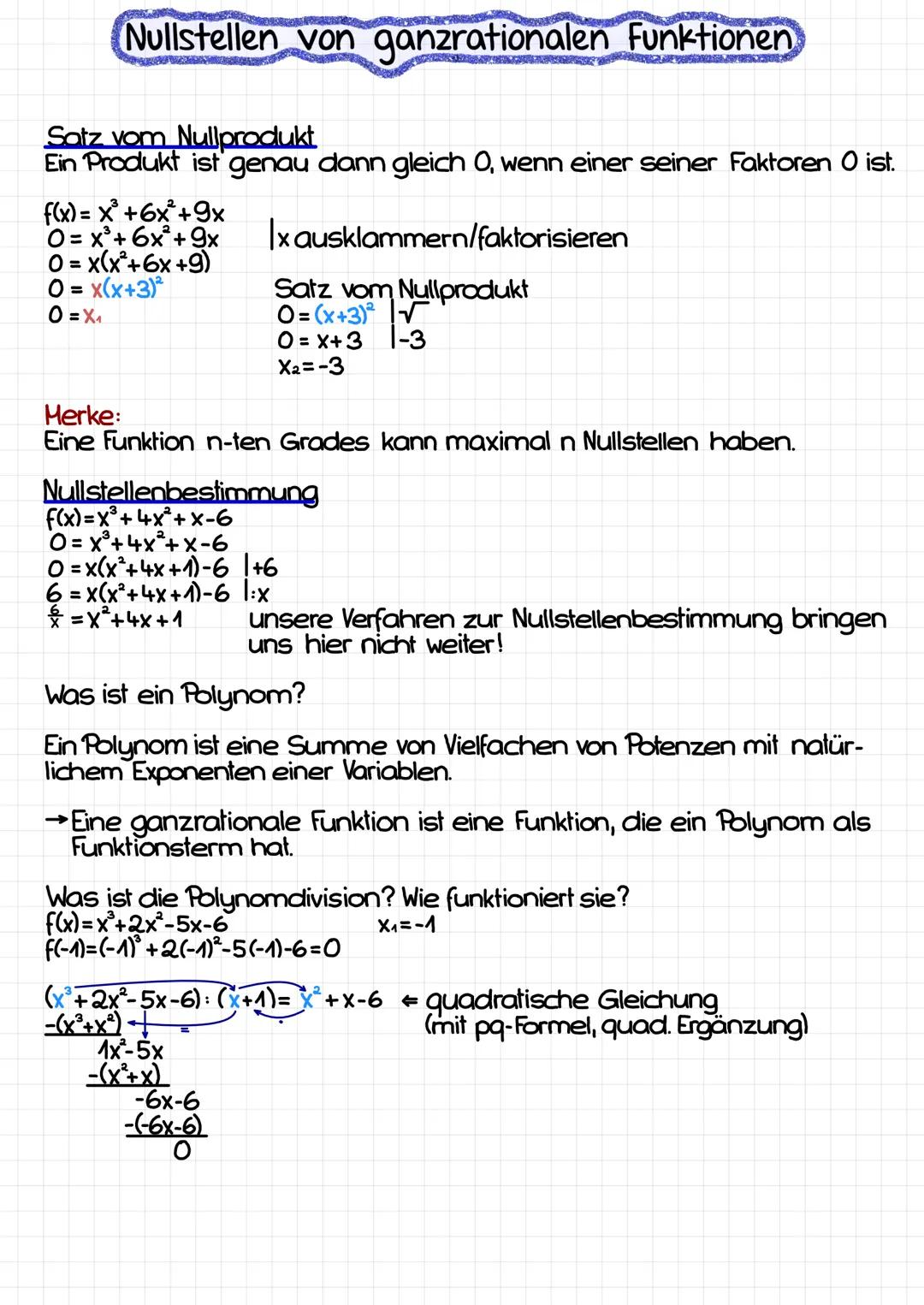 Nullstellen von ganzrationalen Funktionen
Satz vom Nullprodukt
Ein Produkt ist genau dann gleich 0, wenn einer seiner Faktoren 0 ist.
f(x)= 