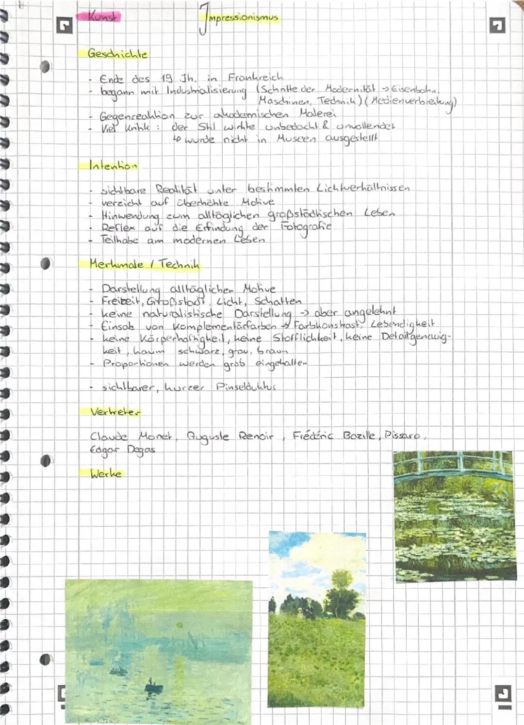 Impressionismus Kunst Lernzettel