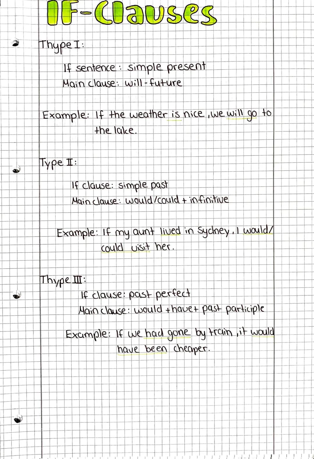 # IF-Clauses

- Thype I:

  If sentence: simple present

  Main clause: will-future

  Example: If the weather is nice, we will go to
  the 