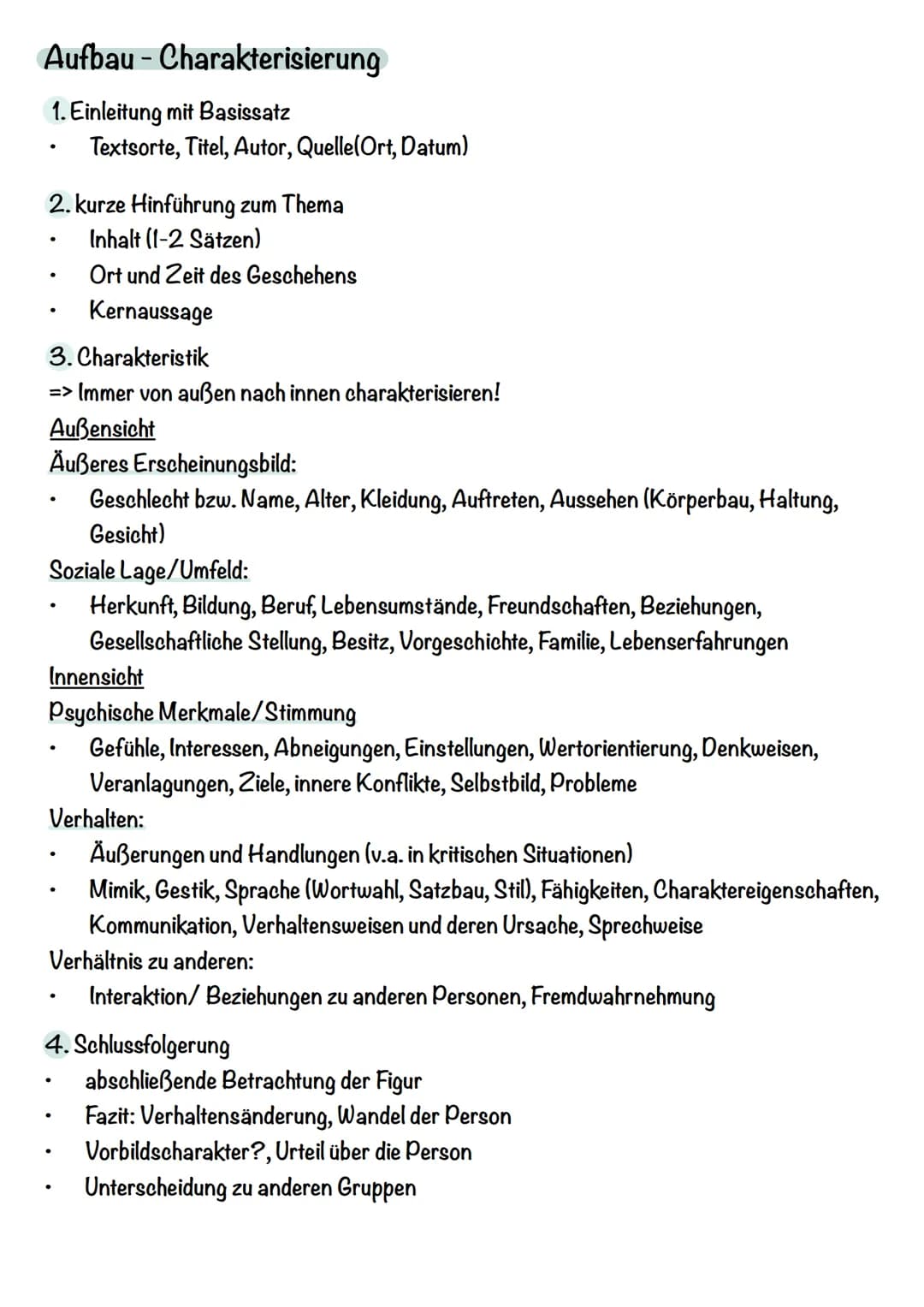 Aufbau-Charakterisierung
1. Einleitung mit Basissatz
2. Kurze Hinführung zum Thema
Inhalt (1-2 Sätzen)
Ort und Zeit des Geschehens
Kernaussa
