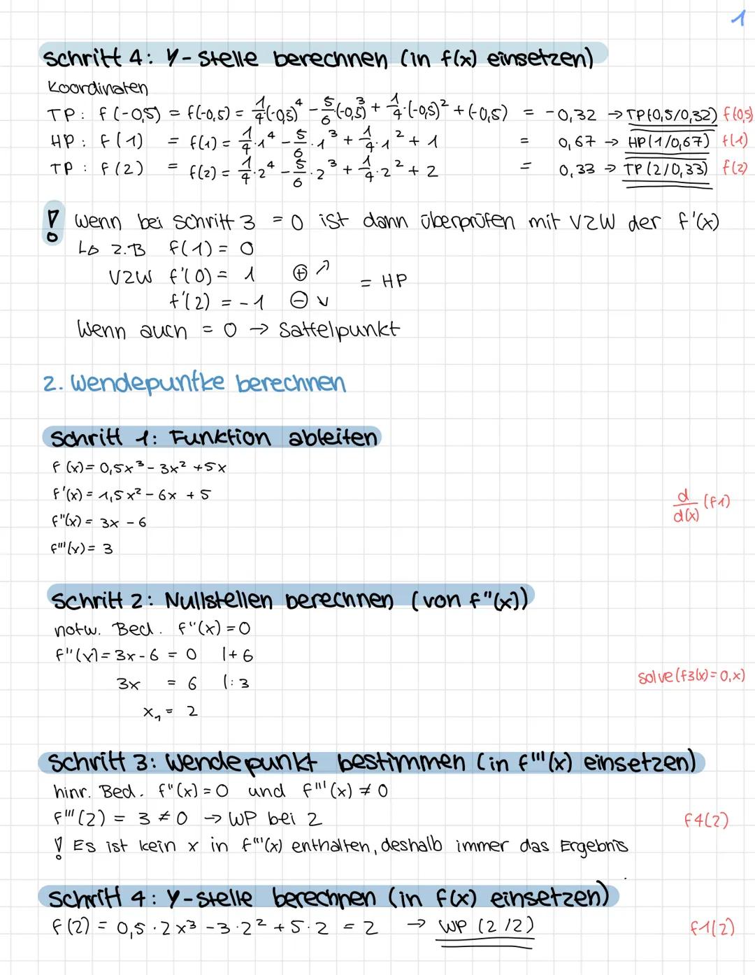 # 1. Mathe Lernzettel

1.  Zu Funktionsgraphen, Graphen der Ableitungfunktion skizzieren
f'(x) = Steigung von f
Extrempunkte = Nullstellen
W
