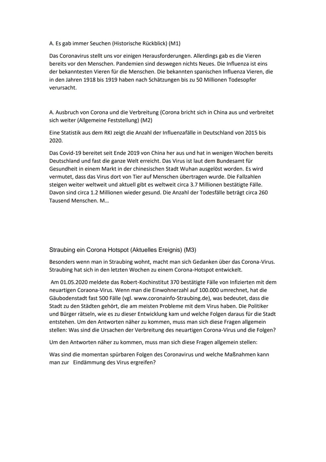 Folgen des Covid-19
und die Maßnahmen
dagegen
Axw A. Es gab immer Seuchen (Historische Rückblick) (M1)
Das Coronavirus stellt uns vor einige