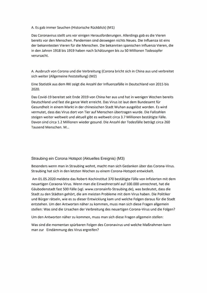 Folgen des Covid-19
und die Maßnahmen
dagegen
Axw A. Es gab immer Seuchen (Historische Rückblick) (M1)
Das Coronavirus stellt uns vor einige