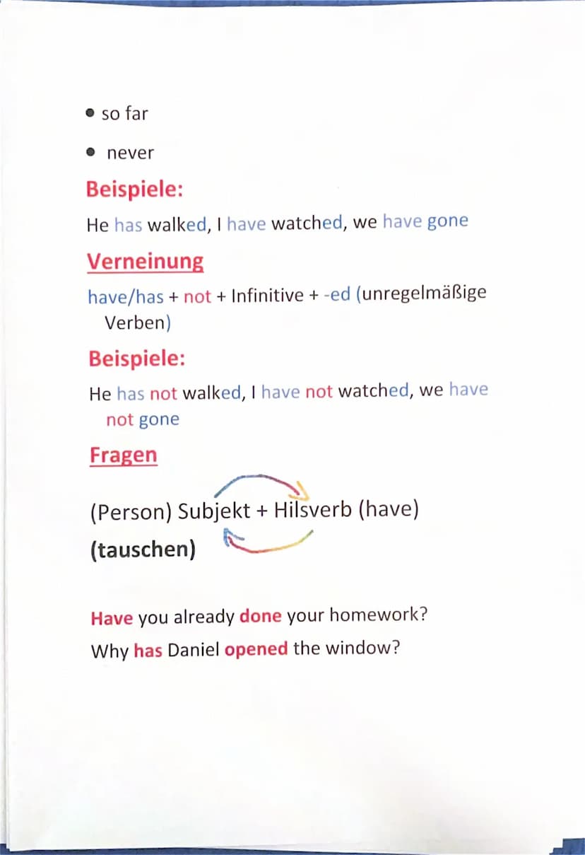 present perfect mit since und for
present perfect:
Bildung:
to have/has + Infinitive + -ed
(unregelmäßig: have/has +
Verwendung
Die in der V
