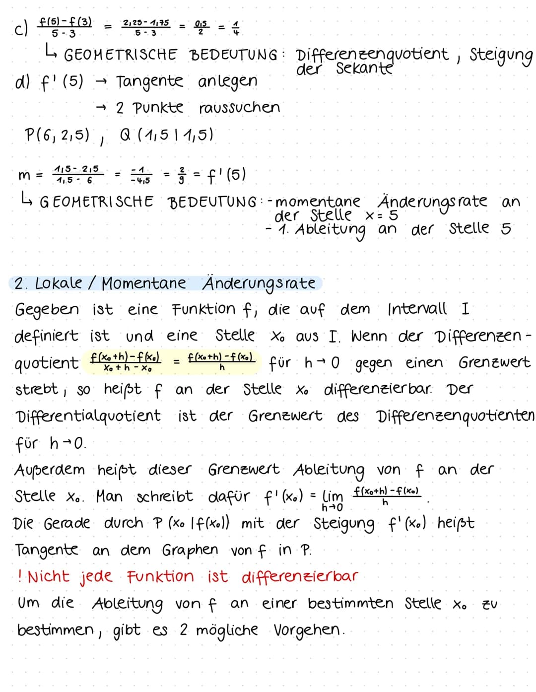 KLAUSUR
1. Durchschnittliche Anderungsrate
Differenzenquotient
f(x₂)-f(x₁).
Der Differenzenquotient X₂-X₁
gibt die durchschnittliche
Änderun