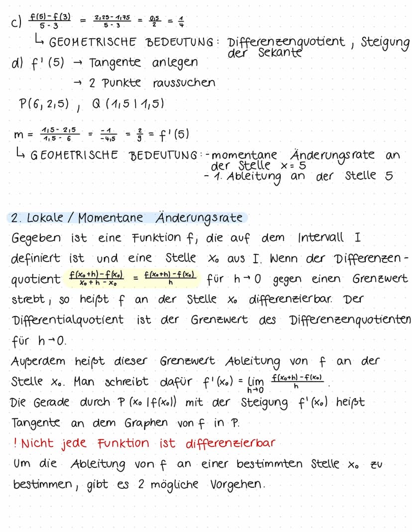 KLAUSUR
1. Durchschnittliche Anderungsrate
Differenzenquotient
f(x₂)-f(x₁).
Der Differenzenquotient X₂-X₁
gibt die durchschnittliche
Änderun