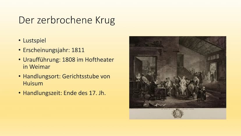 Der zerbrochene Krug
Heinrich von Kleist Heinrich von Kleist
●
●
geboren 1777 in Frankfurt (Oder)
gestorben 1811 in Berlin
●
Dramatiker, Erz