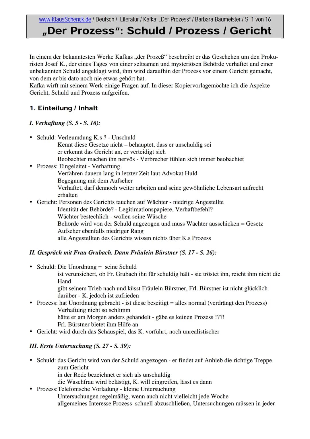In einem der bekanntesten Werke Kafkas ,,der Prozeß" beschreibt er das Geschehen um den Proku-
risten Josef K., der eines Tages von einer se