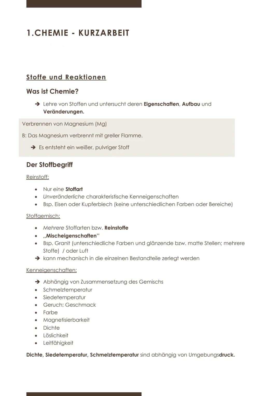 1.CHEMIE KURZARBEIT
Stoffe und Reaktionen
Was ist Chemie?
Verbrennen von Magnesium (Mg)
B: Das Magnesium verbrennt mit greller Flamme.
→ Es 