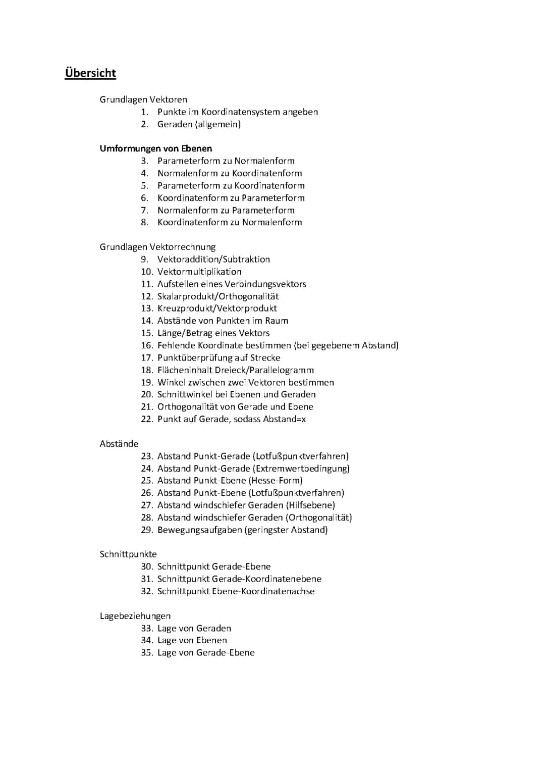 Vektorrechnung (Geraden, Ebenen, Abstände, Umformung)
