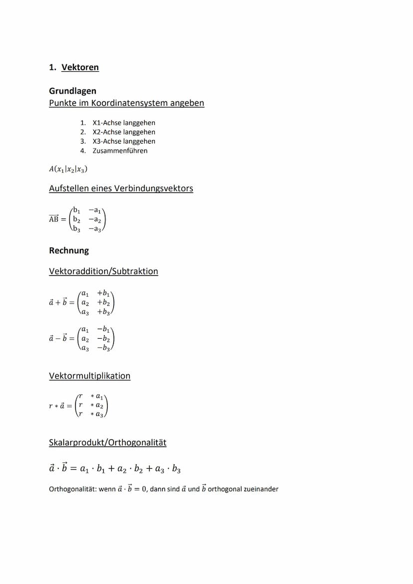 Übersicht
Grundlagen Vektoren
1. Punkte im Koordinatensystem angeben
2. Geraden (allgemein)
Umformungen von Ebenen
Abstände
3. Parameterform