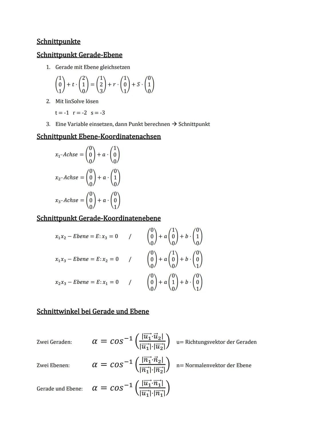 Übersicht
Grundlagen Vektoren
1. Punkte im Koordinatensystem angeben
2. Geraden (allgemein)
Umformungen von Ebenen
Abstände
3. Parameterform