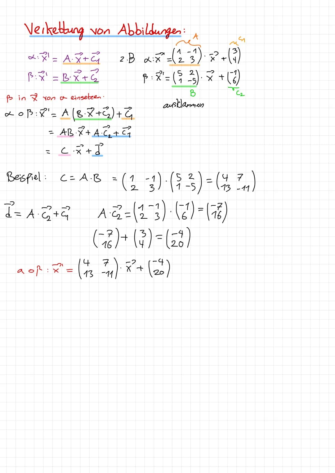 Matrixen
Matrixen Schreibweise:
2.B
1313
2032
0-222
Rechnen mit Matrixen:
2.B
A x² = 6²
addieren/Substrahieren.
1 2
03
2.B
12
+
4 1
30
4 1
3
