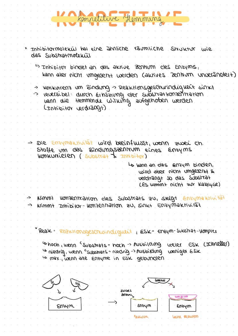 Enzymhemmung ENZYMHEMMUNG
Algemein
Soll ein Enzym nicht mehr arbeiten; also eine best. Reaktion
halalysieren, kann es gehemmt werden.
Nicht 