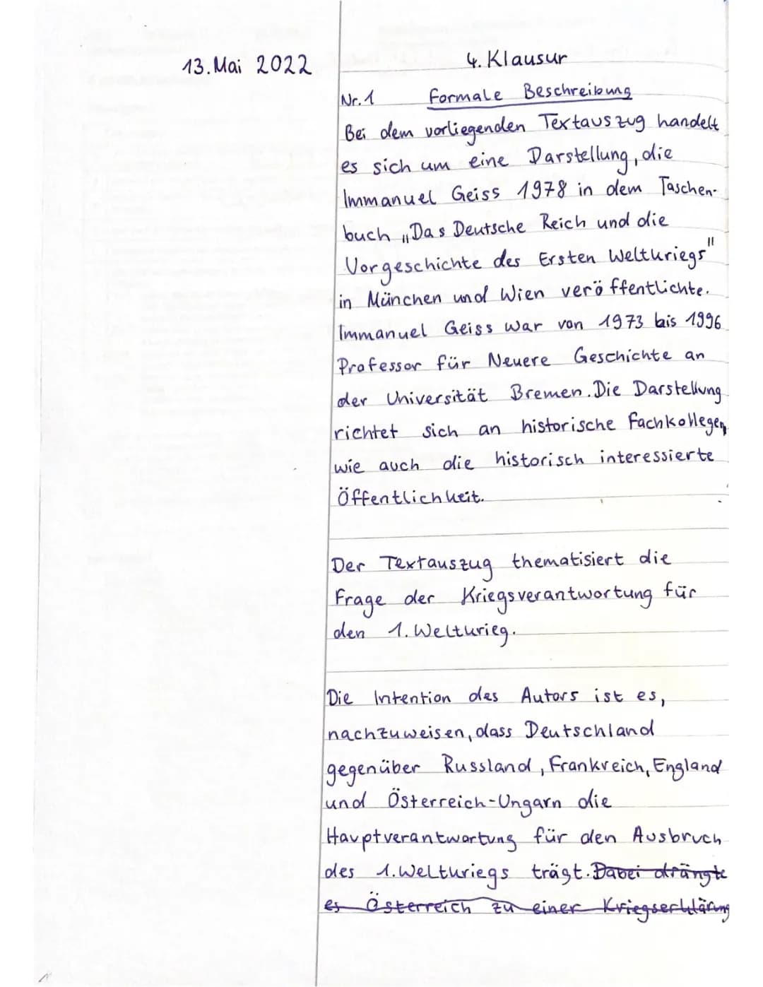1. Weltkrieg Klausur