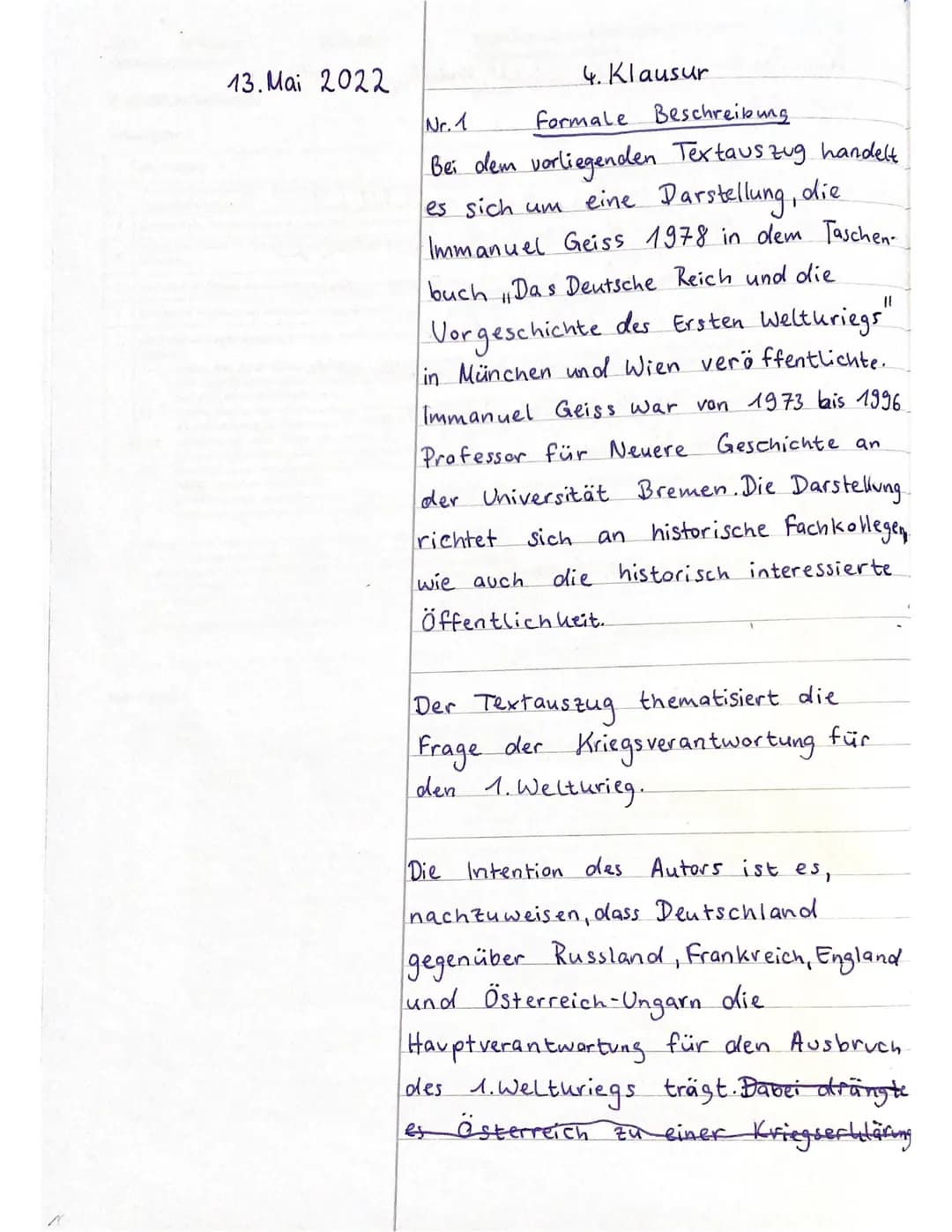 N
13. Mai 2022
4. Klausur
Nr. 1
Formale Beschreibung
Bei dem vorliegenden Textauszug handelt.
die
es sich um eine Darstellung,
Immanuel Geis