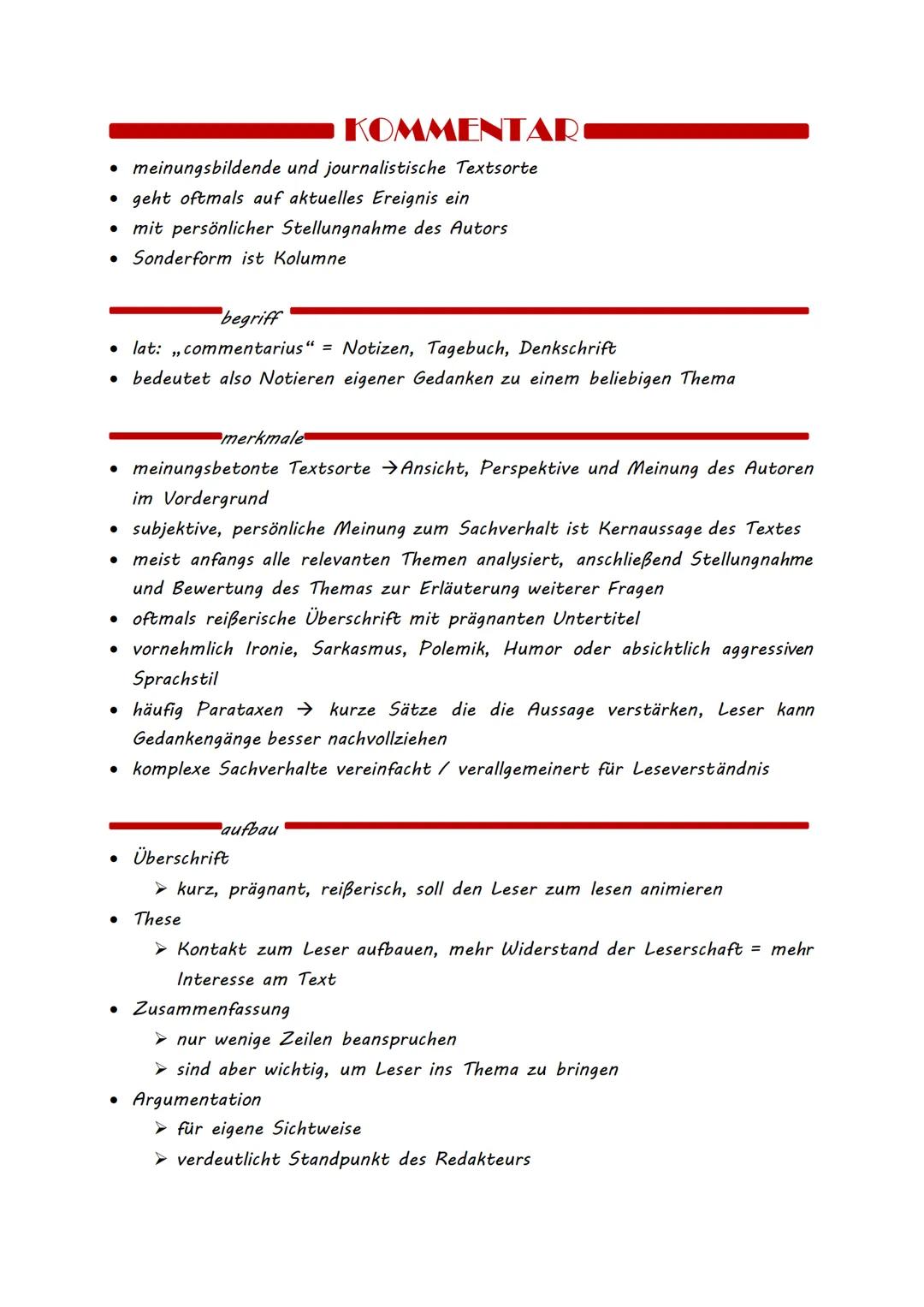 # KOMMENTAR

*   meinungsbildende und journalistische Textsorte
*   geht oftmals auf aktuelles Ereignis ein
*   mit persönlicher Stellungnah