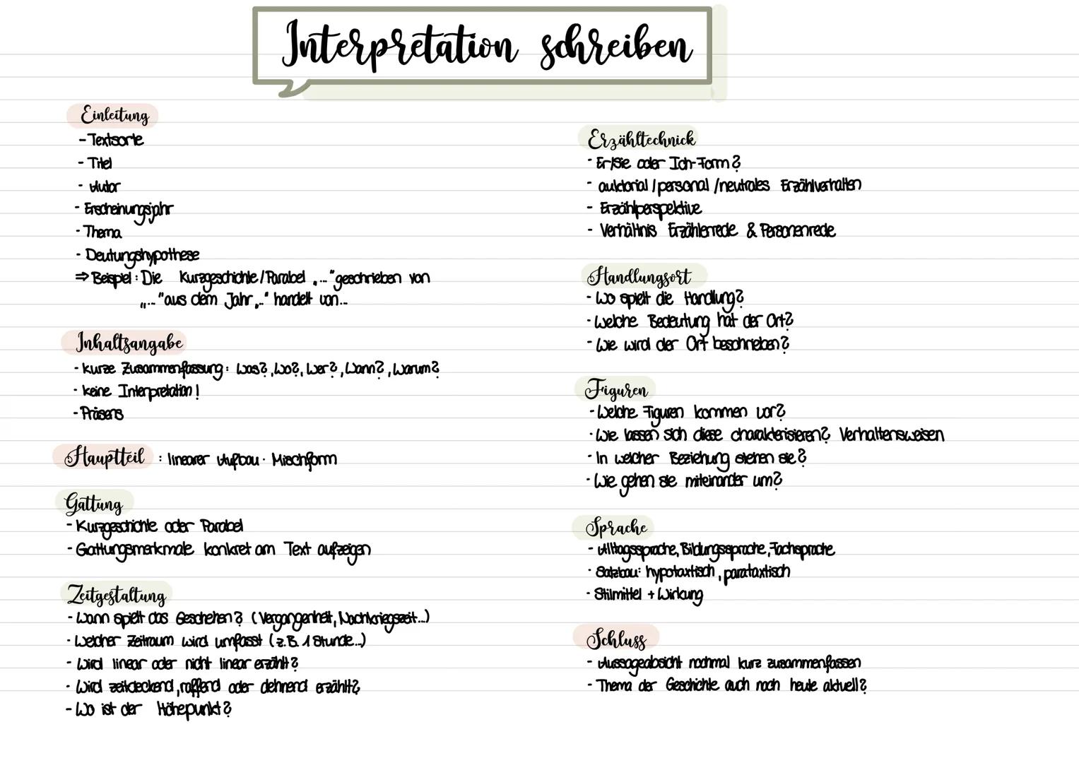 Einleitung
-Textsorte
-Titel
Hutor
-Erscheinungsjahr
-Thema
Interpretation schreiben
-Deutungshypothese
⇒ Beispiel: Die Kurzgeschichte/Parab