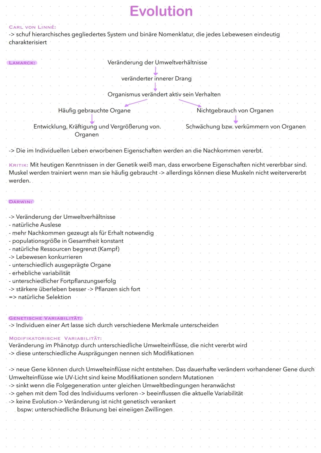 Biologic
EVOLUTION
BL Evolution
CARL VON LINNÉ:
-> schuf hierarchisches gegliedertes System und binäre Nomenklatur, die jedes Lebewesen eind