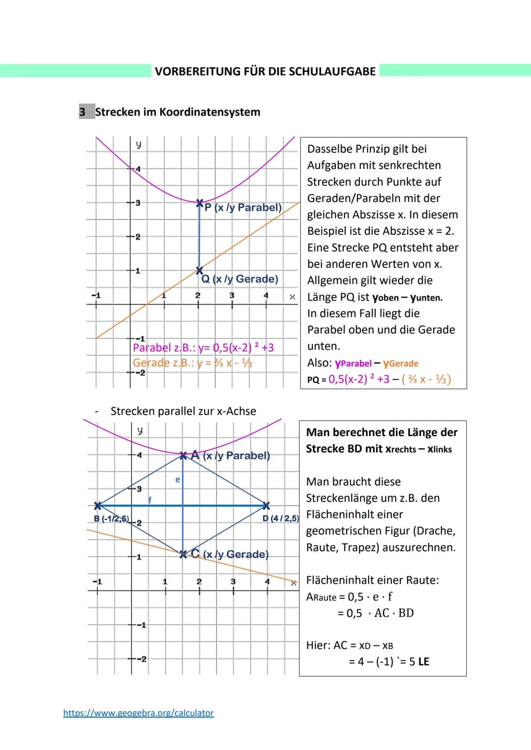 BASICS
1. Geraden
Allgemeine Formel: y = m . x + t
Ay
Dabei gilt: m ist die Steigung (A) und +t bzw -t ist der Schnittpunkt
mit der y-Achse.