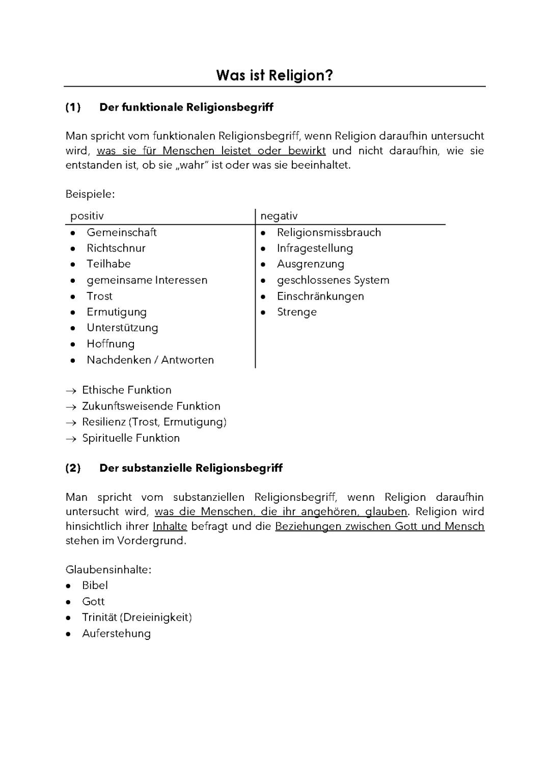 Was ist Religion? Der funktionale und substanzielle Religionsbegriff