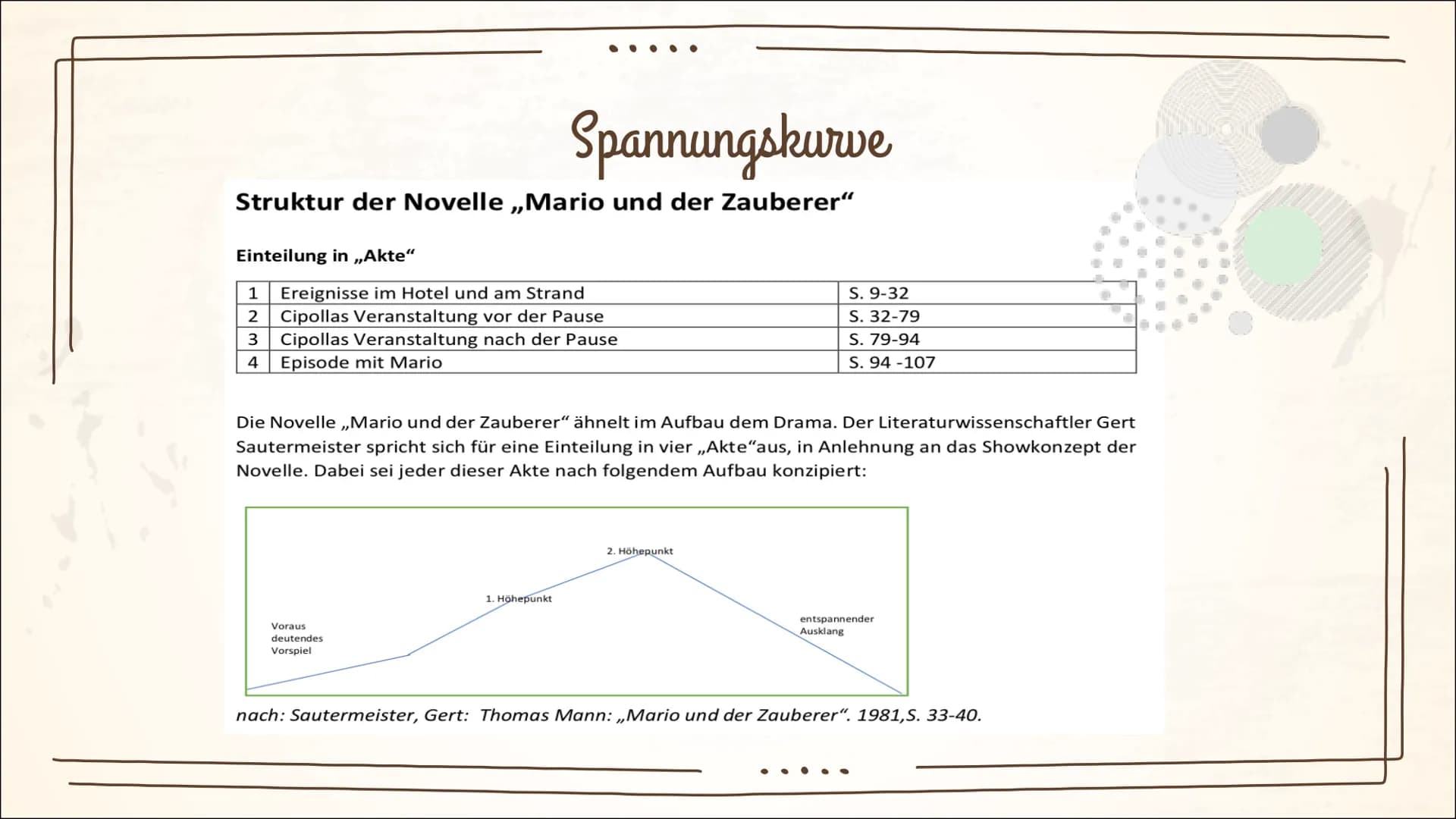 Mario und der Zauberer
-Thomas Mann
(Wiederholung) Inhaltsverzeichnis
Biografie Thomas Mann
Allgemeine Informationen
Historisches
➤ Faschism