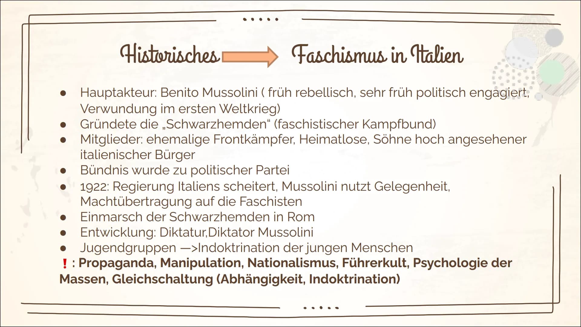 Mario und der Zauberer
-Thomas Mann
(Wiederholung) Inhaltsverzeichnis
Biografie Thomas Mann
Allgemeine Informationen
Historisches
➤ Faschism