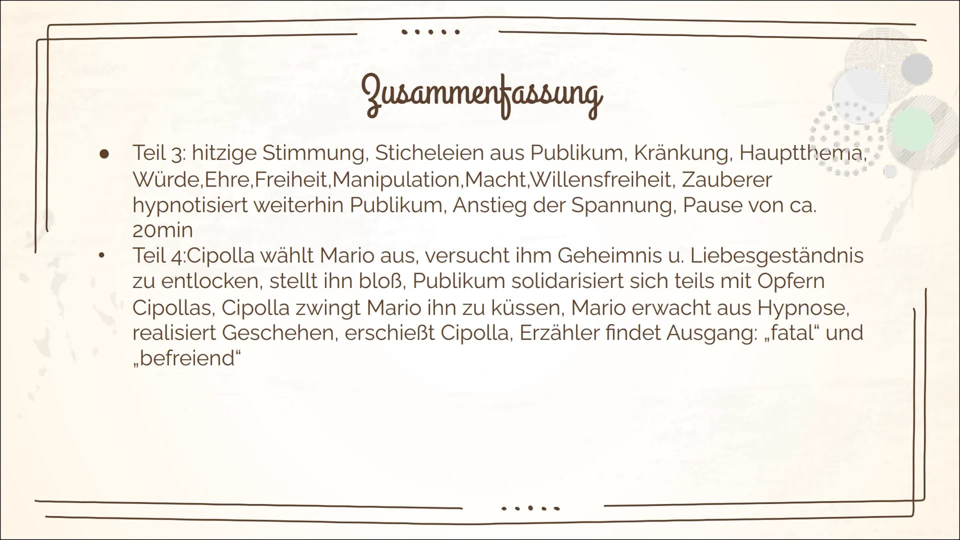 Mario und der Zauberer
-Thomas Mann
(Wiederholung) Inhaltsverzeichnis
Biografie Thomas Mann
Allgemeine Informationen
Historisches
➤ Faschism