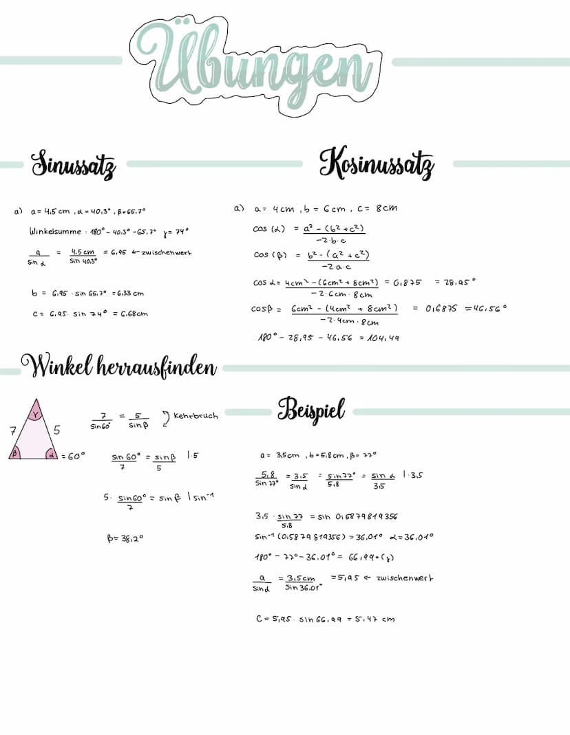 tan =
Sin = Gegen kathete
Hypotenuse
cos= Ankathete
Hypotenuse
Beispiele:
Trigonometrie
cos/tan und sin nur im rechtwinkligen Dreieck anwend
