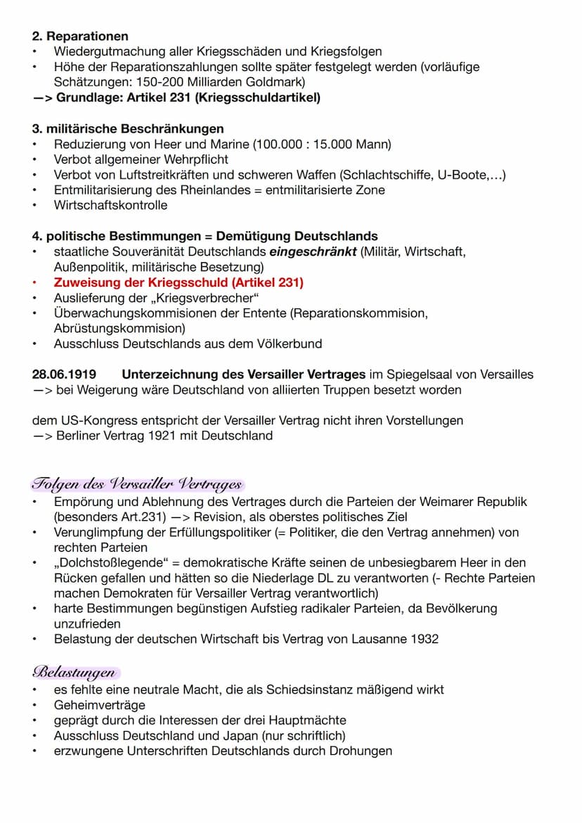 VERSAILLER VERTRAG
= ein Vertrag der auf der Pariser Friedenskonferenz von 1919 beschlossen wurde
-> beendete den 1. Weltkrieg (1914-1918)
1