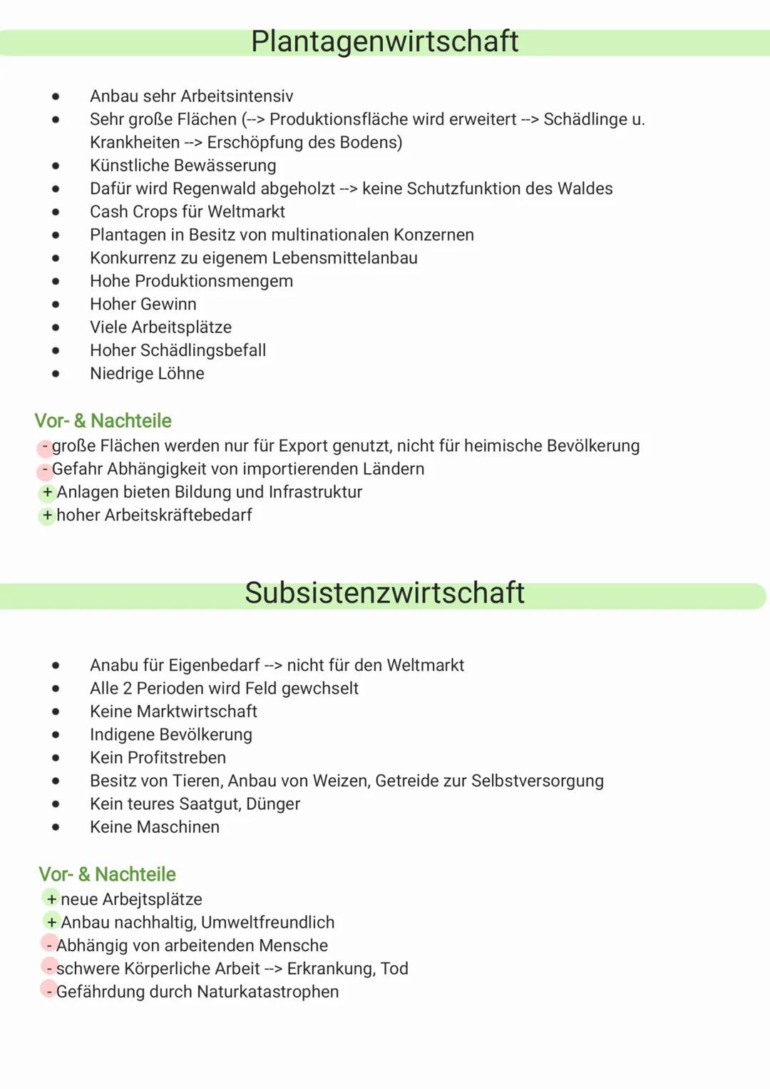 Plantagenwirtschaft & Subsistenzwirtschaft 