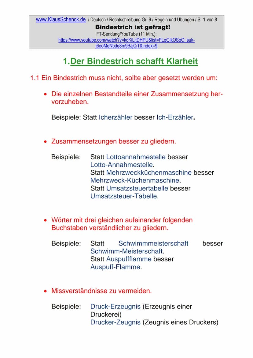 www.KlausSchenck.de / Deutsch (2008/09) / Rechtschreibung Gr. 1 / Regeln und Übungen / S. 1 von 11
s-Laute / Doppelungen / dass/das
FT-Sendu