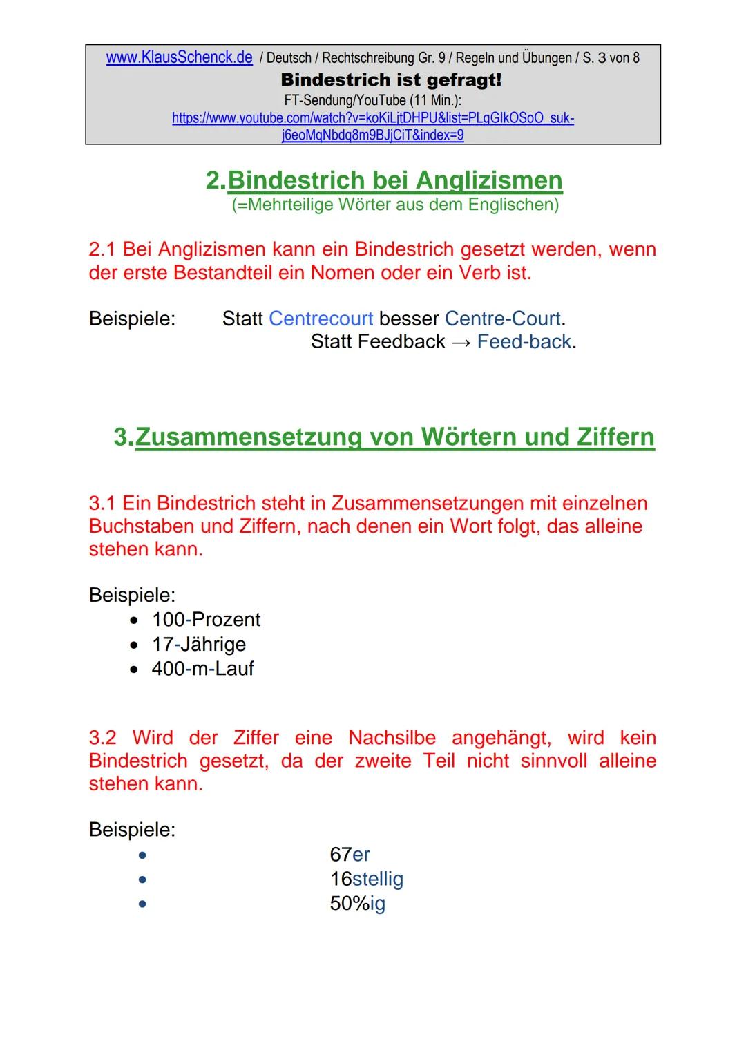 www.KlausSchenck.de / Deutsch (2008/09) / Rechtschreibung Gr. 1 / Regeln und Übungen / S. 1 von 11
s-Laute / Doppelungen / dass/das
FT-Sendu