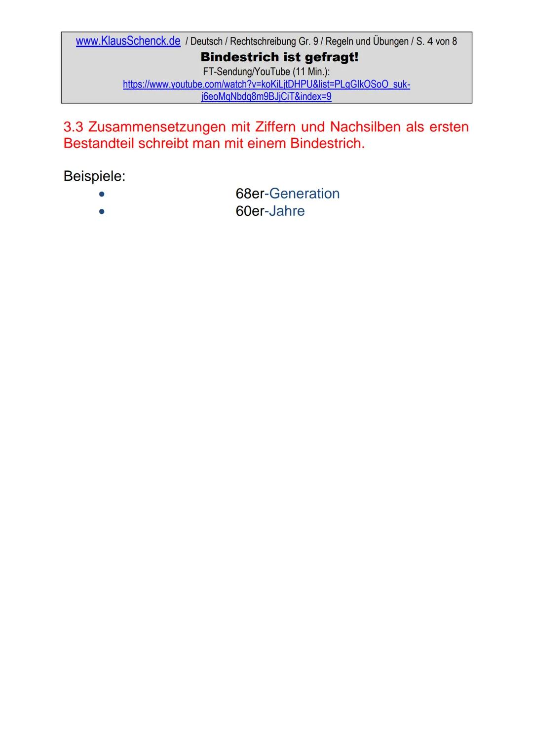 www.KlausSchenck.de / Deutsch (2008/09) / Rechtschreibung Gr. 1 / Regeln und Übungen / S. 1 von 11
s-Laute / Doppelungen / dass/das
FT-Sendu