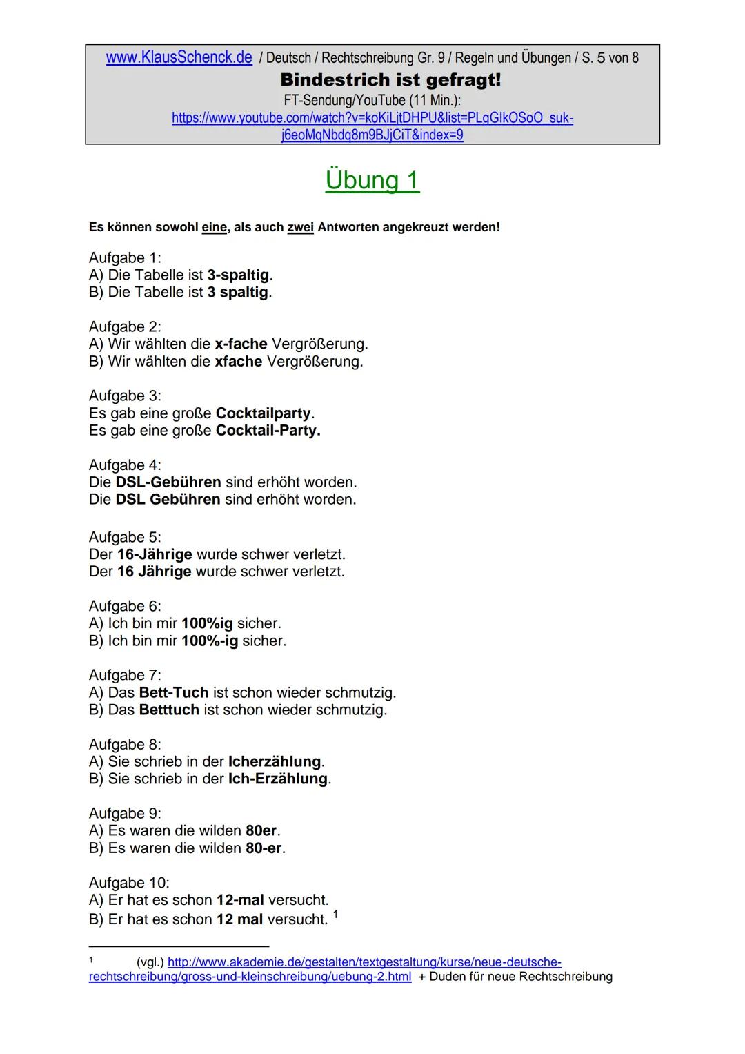 www.KlausSchenck.de / Deutsch (2008/09) / Rechtschreibung Gr. 1 / Regeln und Übungen / S. 1 von 11
s-Laute / Doppelungen / dass/das
FT-Sendu