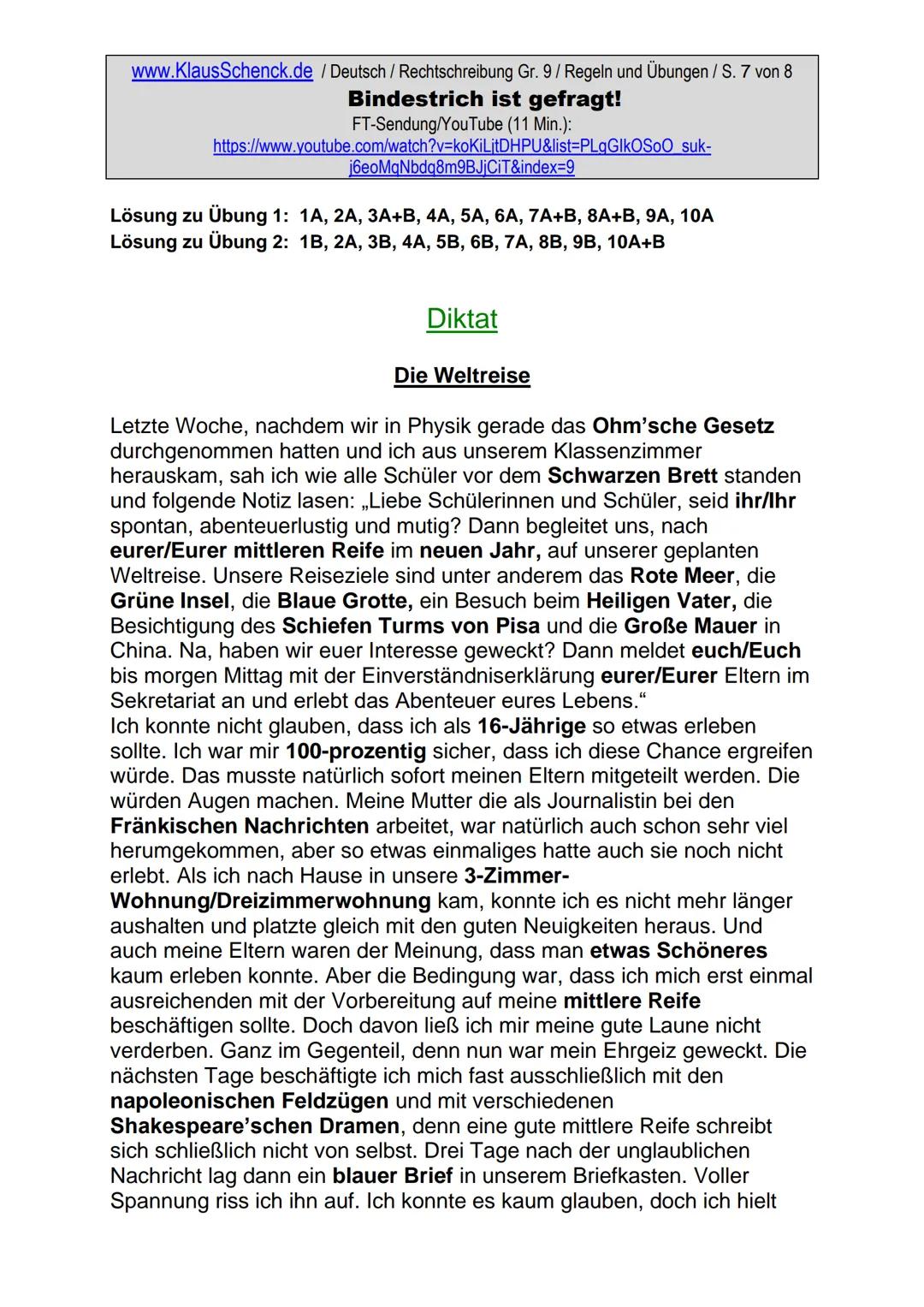 www.KlausSchenck.de / Deutsch (2008/09) / Rechtschreibung Gr. 1 / Regeln und Übungen / S. 1 von 11
s-Laute / Doppelungen / dass/das
FT-Sendu