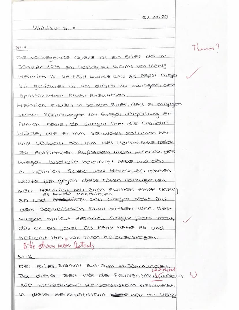 5
10
15
20
GE GK EF
I. Klausur
24.11.2020
Brief Heinrichs IV. an Papst Gregor VII. (Hildebrand)
Im 11. Jahrhundert war es zwischen dem Kaise