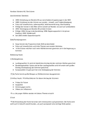Know Handout zu einer Präsentation zu den Grünen thumbnail